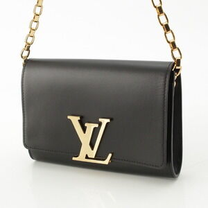 Louis Vuitton LV Leather Black Bag Chain Logo Louise Shoulder